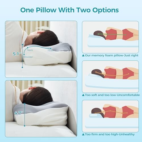 BDEUS Sleep Apnea Pillow, Cervical Neck Pillow for Pain Relief, Ergonomic Side Sleeper Pillow for Adults, Orthopedic Contour Memory Foam Pillow for Neck Support, Anti Snore, Cooling, Grey