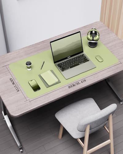 YSAGi Double-Sided Desk Pad, 35.4"x17" Leather & Cork, Matcha Green/Cork