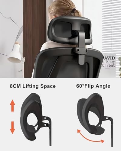 Office Chair Mesh Desk Chair, Ergonomic High-Back Rolling Gaming Work Chairs with Wheels and Adjustable Headrests,Comfortable Flip-up Arms for Home,Bedroom,Study Gaming