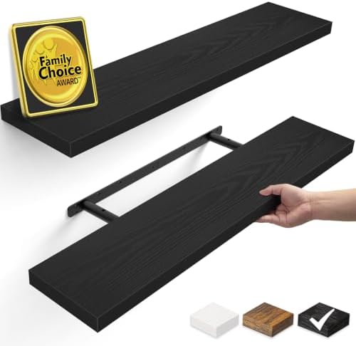 BAYKA Black Floating Shelves 35.4in, Set of 2, Wall Mounted for Wall Decor