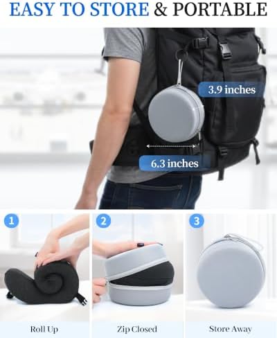 Travel Pillow for Long Flight Airplanes, Head Strap Combo & Eye Mask for Sleep, Airplane Neck Pillow with 360° Support Memory Foam to Prevent Head Bobbing, Road Trip Essentials, EVA Case, Black
