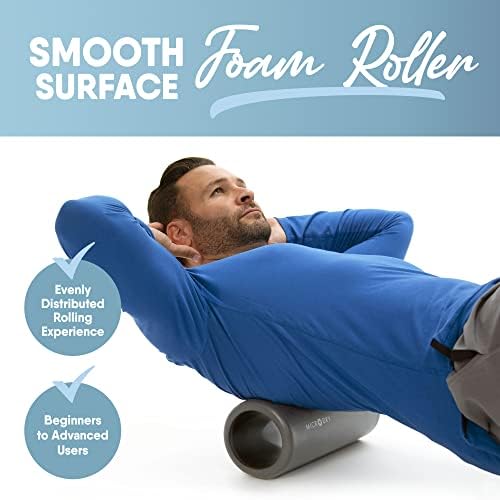 MICRODRY Deluxe Fitness Foam Back Roller for Muscle Relief, Roller for Yoga, Stretching, Deep Tissue Firm Massage & Trigger Point Release, Exercise Workout at Home or Gym, 13x5.3, Light Grey