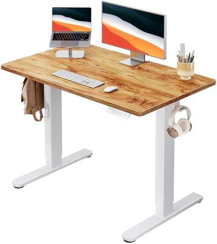 HUANUO Electric Standing Desk, Whole Piece Desktop, Adjustable Height Computer Desk, 4 Height Memory Settings, Sit Stand Up Desk for Home Office, 40" x 24", Light Vintage