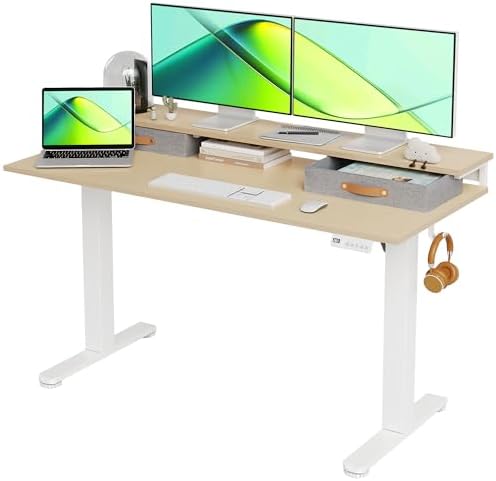 Claiks 55''*24'' Electric Standing Desk with Drawers, Natural