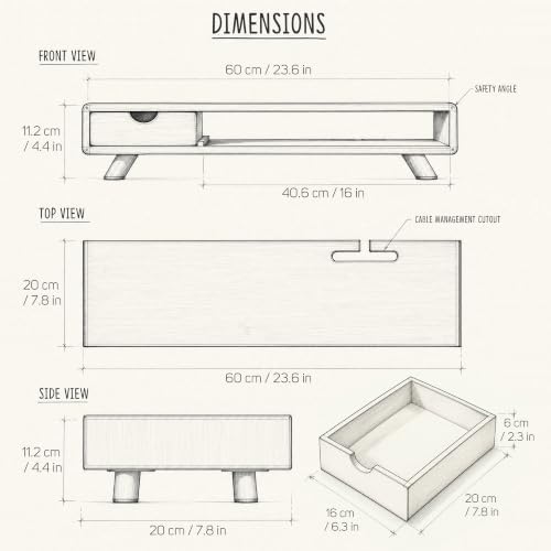 Bamboo Monitor Stand Riser with Drawer