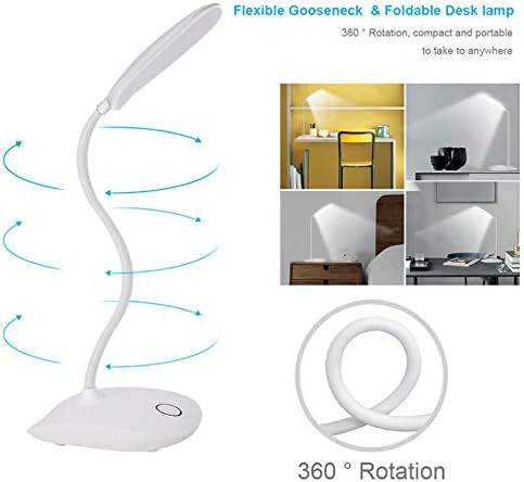 DEEPLITE LED Desk Lamp Small Battery Powered Lamp Cordless Rechargeable Table Lamp, Flexible Portable Desk Light for Craft Study Home Office Dorm, Eye-Caring Wireless Dimmable Book Lamp for Reading