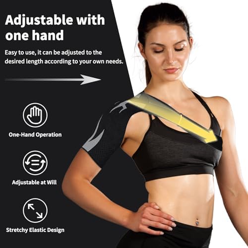 HOUM Rotator Cuff Shoulder Brace with Adjustable Compression Sleeve, Hot/Cold Pack Compatible, Breathable Shoulder Support for Pain Relief, Fits Left/Right Arm, Men & Women (Medium)