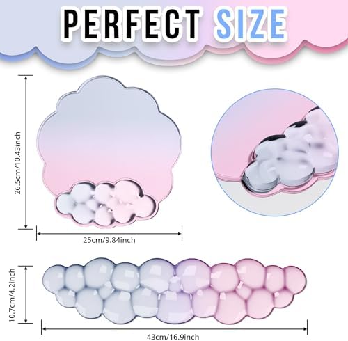 Cloud Wrist Rest Gel Set — Ergonomic Cloud Wrist Rest Keyboard and Mouse Pad, Non-Slip Desk Accessories for Office and Home（Gradient Pink）
