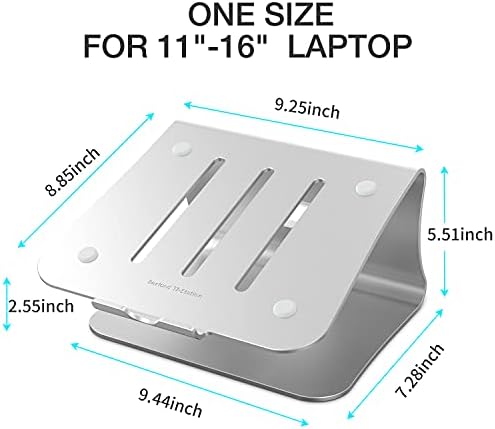 Laptop Stand, Aluminum Notebook Holder Riser Heat-Vent for MacBook Air/Pro, Dell, HP, Lenovo, Microsoft Surface, Samsung 11-16 inches Notebook (Space Silver)