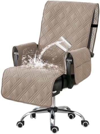 Turquoize Waterproof Office Chair Cover with Armrest Covers Computer Desk Chair Cover Office Chair Protector with Arms Office Chair Seat Cover Slipcover with Anti-Slip Buckle for Home Office, Taupe
