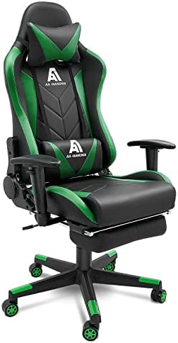 Gaming Chair High Back Ergonomic Computer Racing Chair Adjustable Office Chair with Footrest, Lumbar Support Swivel Chair - Upgraded Version Blackgreen