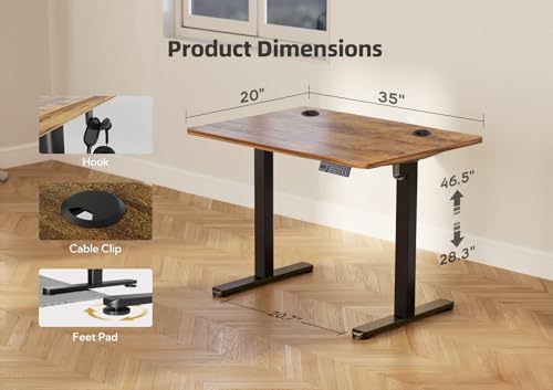 YDN 35 x 20 Inch Rustic Brown Electric Standing Desk