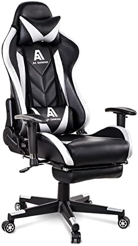 AA Products Gaming Chair High Back Ergonomic Computer Racing Chair Adjustable Office Chair with Footrest, Lumbar Support Swivel Chair - White