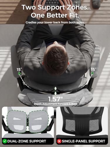 Ergonomic Office Desk Chair, Adjustable Dual Lumbar Support & Thick Seat