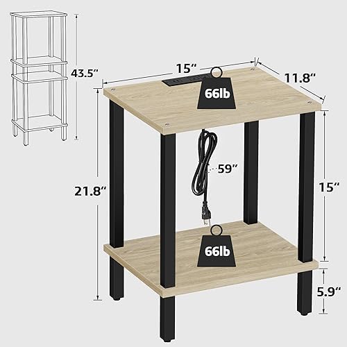 TUTOTAK End Table with Charging Station, Side Table Set of 2, Nightstand