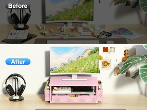 Spacrea Desk Organizers and Accessories, Printer Stand with Storage, Pink