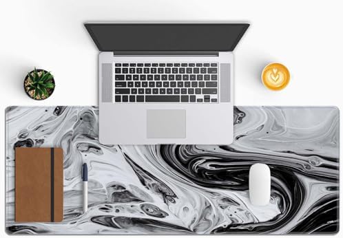 Desk Mat Marble Large Mouse Pad XL Cute Black Grey Desk Pad Keyboard Mat, Desk Accessories for Women Office Decor, Extended Mousepad 31.5''X11.8'' Non-Slip Rubber Base with Stitched Edges