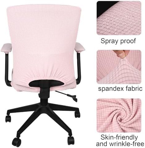Tallew Office Chair Covers Set Computer Universal Protective Stretchable Chair Seat Covers Desk Armrest Slipcovers Pads Office Cushion Backrest for Rotating (Pink)