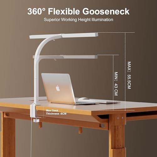 deeloop LED Desk Lamp, CRI95+ Eye-Care Light, Auto Dimming, Clamp Lamp