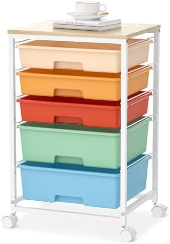 SYKIARIOL Utility Cart with Drawers,5 Drawers Storage Cart,Macaron