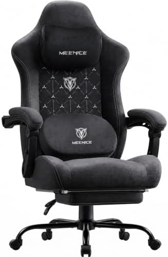 Fabric Gaming Chair with Heated Massage Lumbar Support, Pocket Spring Seat, Reclining Computer Chair with Footrest, Breathable High Back Gamer Chair, 350 lbs