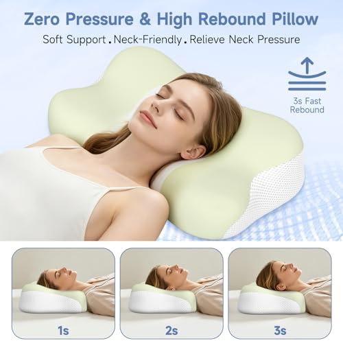 Cervical Neck Pillow Memory Foam Ergonomic Single-Sided High-Low (Green)
