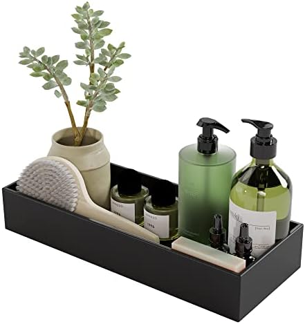 Black Bamboo Drawer Organizer - Silverware&Utensil Holder Organizer for Kitchen Drawers, Multi-Use Drawer Dividers Boxes for Bathroom Counter，Cabinet, Garage, Office Desk, Makeup, Jewelry (15"6"2.5")