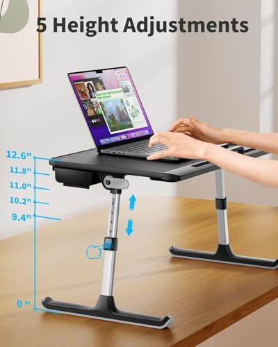SAIJI Laptop Bed Tray Table - Adjustable Lap Desk for Couch (Dark Black)