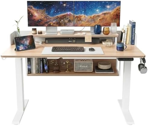 CubiCubi One-Piece Standing Desk 55x24 with Under Shelf, Light Walnut
