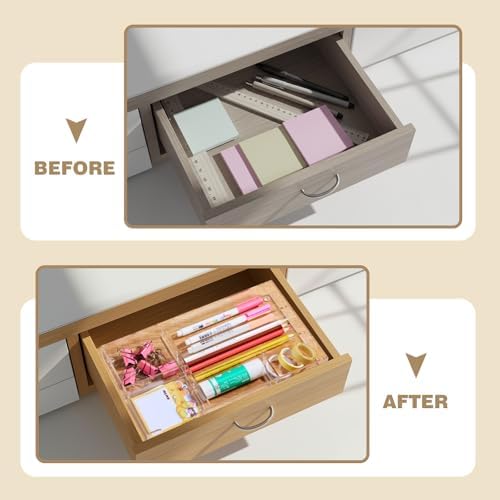 Briwooody Clear Acrylic Drawer Organizer,6 Compartments,Small
