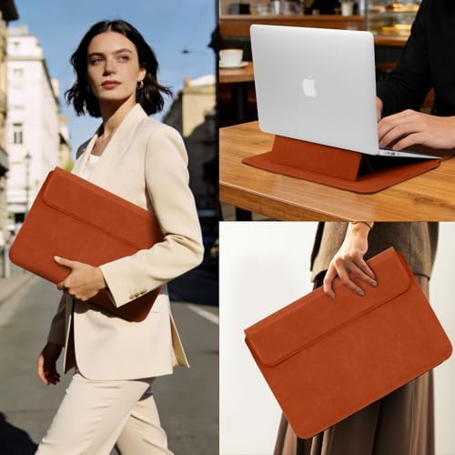 15-16 Inch Laptop Sleeve Case with Stand Feature, Matte PU Leather