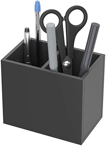 NIUBEE Black Pen Holder 2 Compartments, Acrylic Desk Pencil Organizer Cup