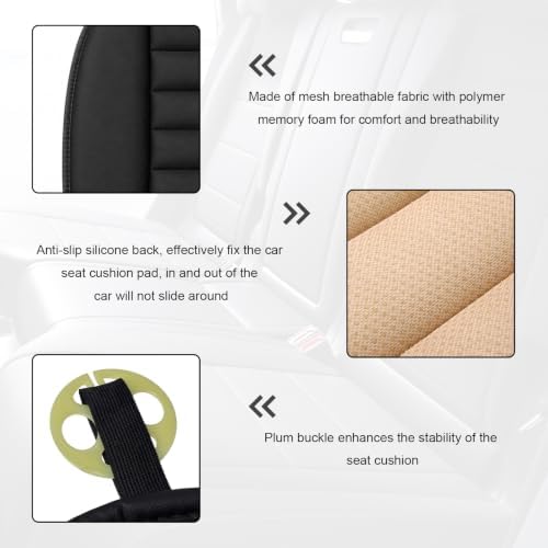 Car Seat Cushion, 1.2" Thick Comfort Memory Foam Auto Seat Pad with Non Slip Bottom, Breathable Driver Seats Pillow Pressure Relief Chair Cushion for Vehicle Office Home (Black with Pocket)