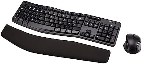 Amazon Basics Ergonomic Wireless Keyboard and Mouse Combo with Wrist Rest, Plug and Play, 2.4 GHz USB, Easy to Use, Black