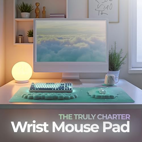 Premium Quality Cloud Wrist Rest Keyboard & Mouse Pad Set – Ergonomic Memory Foam Desk Accessories with Wrist Support & Cloud Coaster Wrist Rest for Office & Gaming- Mint