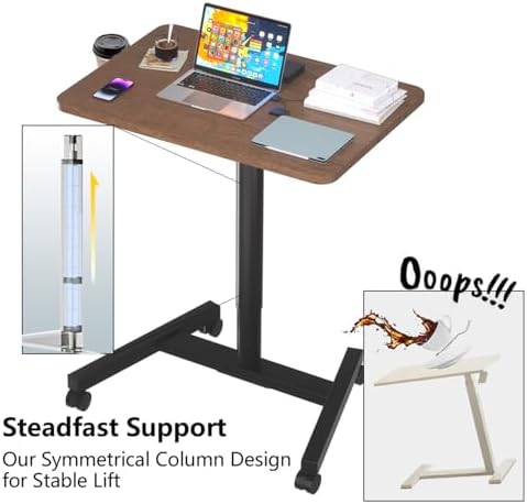 28-Inch Mobile Standing Desk, Computer Workstations with Cup Holder, Portable Standing Desk with Lockable Wheels, Rolling Table for Home Office Classroom Hospital (Walnut)