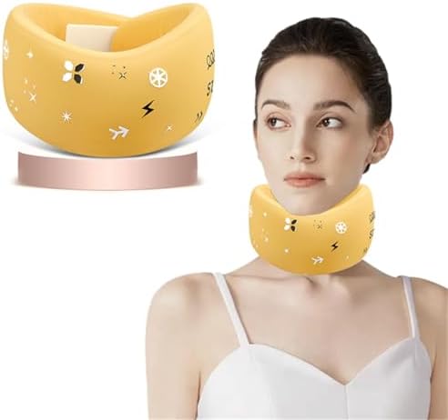 Neck Brace, Soft Memory Foam Cervical Collar Universal Neck Support Brace for Sleeping, Portable Neck Traction Equipment Forward Head Neck Posture Corrector for Women Men Spine Pressure (Yellow)