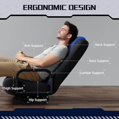 Yaheetech Floor Gaming Chair High-Back Swivel Adjustable Folding Seat Blue
