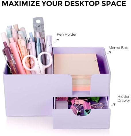 SKYDUE Small Desk Organizer with Sticky Notes Holder,Pen Holder for Deskc