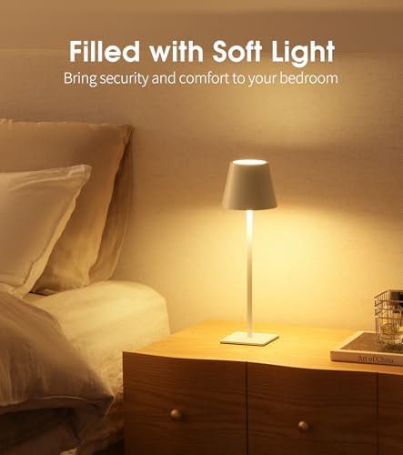 UME Cordless Table Lamp, Battery Operated Lamp - Portable Waterproof Rechargeable Table Lamp w/ 3 Color Temps & Stepless Dimming for Dinner, Desk, Cafe, Outdoor (White)
