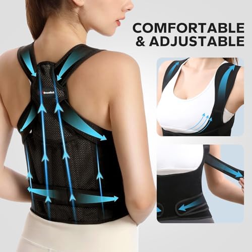 Posture Corrector for Men and Women, Upper Back Support Brace with Adjustable Shoulder Straps for Comfortable Posture Training – Invisible Under Clothing (Large 35.4-41.3‘’)