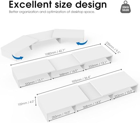 FITUEYES Dual Monitor Stand Riser, Adjustable Length and Angle, White