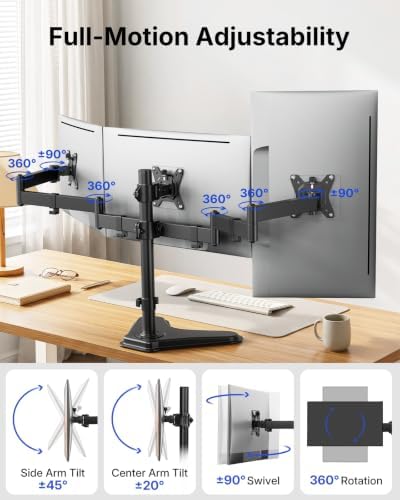 HUANUO Triple Monitor Stand for 13-27 Inch Screens, 3 Monitor Mount