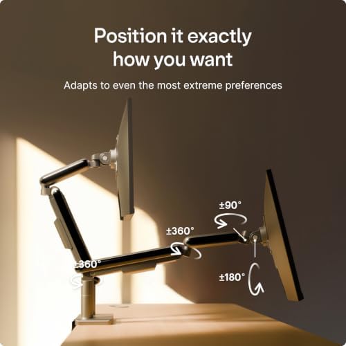 Desktronic Dual Monitor Arm — PowerSpring Technology for 2 Monitors, Up to 34" & 17.6 lbs Each, 360° Rotation, VESA 75/100 Compatible, Ergonomic Design for Home Office & Gaming Setup