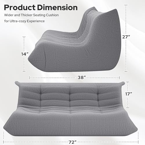 HABUTWAY Bean Bag Chairs Fireside Lazy Floor Sofa,3 Seater,Light Grey