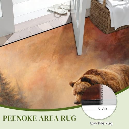 Serene Bear Among Pine Trees Ethereal Misty Landscape Area Rug Outdoor Patio Rug Play Mat Modern Floor Carpet Non-Slip Home Decor Living Room Kids Bedroom Nursery, 6x9 ft