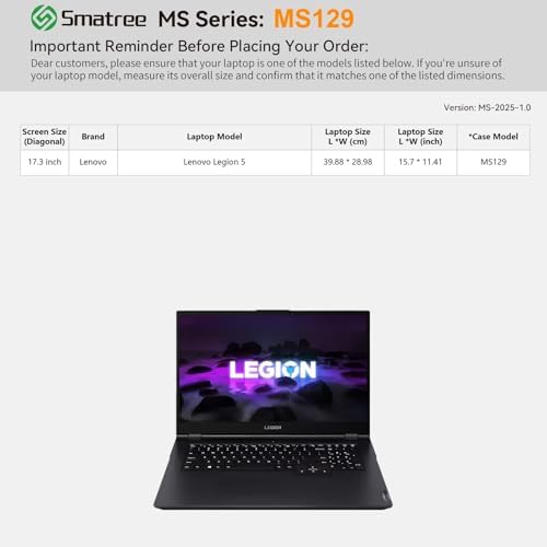 Smatree MS129 Hard Protective Case with Stand for 17.3inch Lenovo Legion 5
