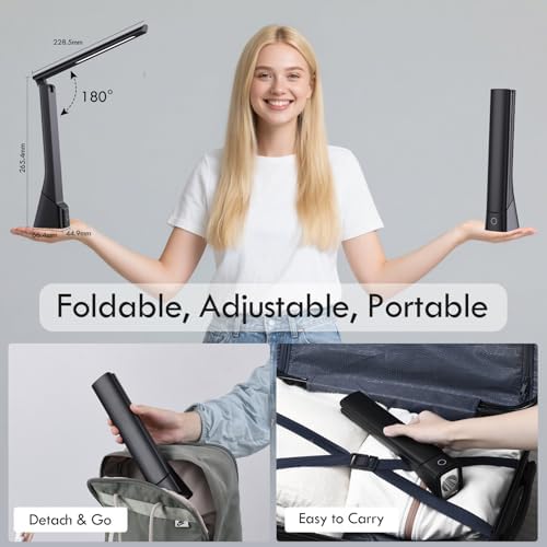 WILIT Rechargeable LED Desk Lamp with Torch Light for Office Home,Cordless Battery Operated Table Lamp with 3 Colors Dimmble Stepless,Eye-Caring Desk Light,Touch Control Lamp for Camping Reading Study