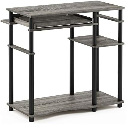 Furinno Abbott Computer Desk with Bookshelf, French Oak Grey/Black