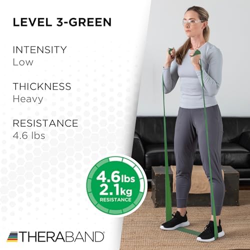 THERABAND Professional Resistance Band, Green Level 3 Heavy, 5 ft Exercise